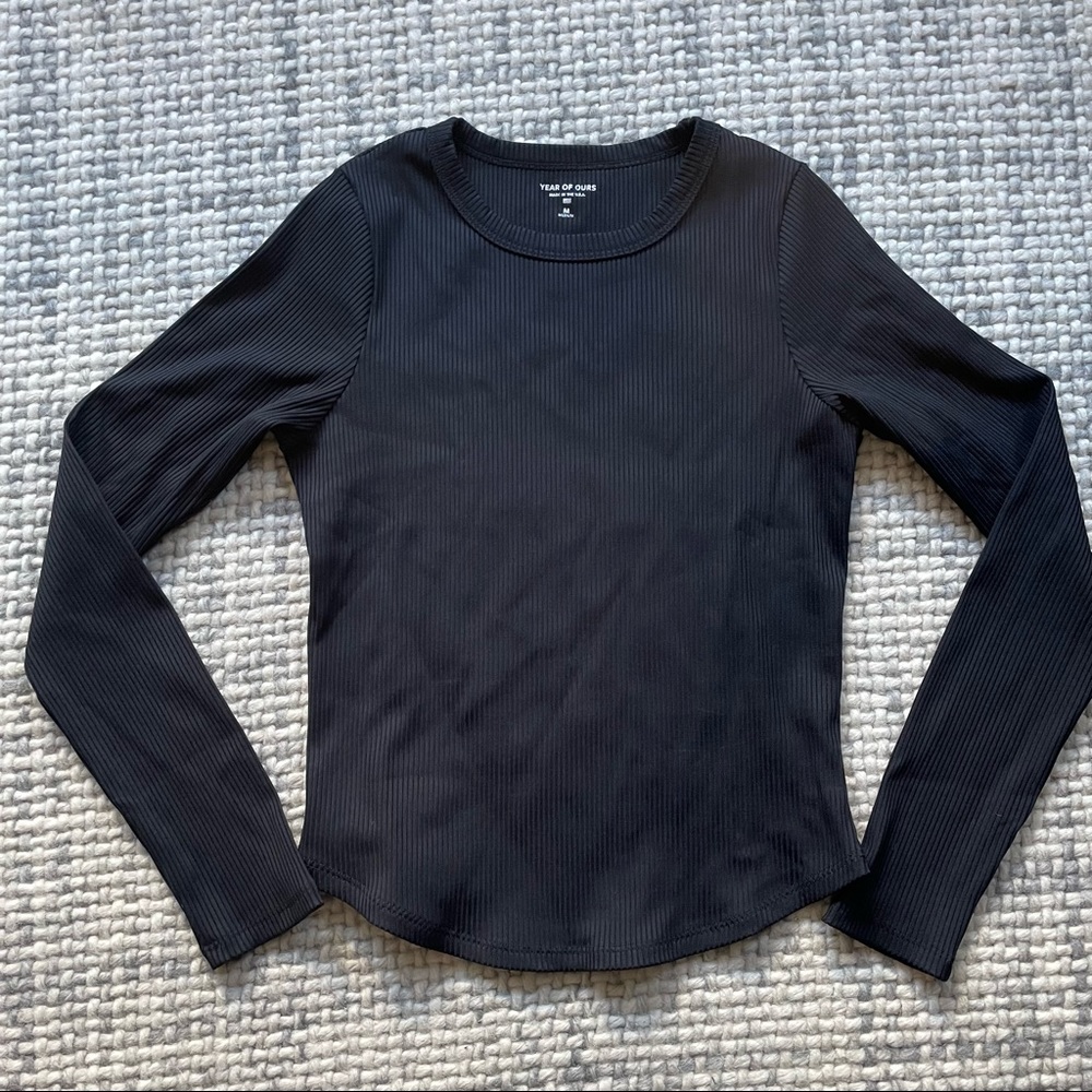 Year of Ours Black Ribbed Knit Long Sleeve Top Size Medium